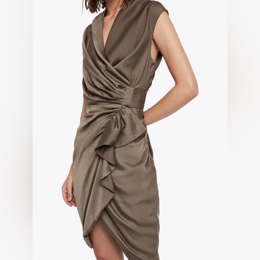 Elegant Brown Draped Women's Cocktail Dress All Saints